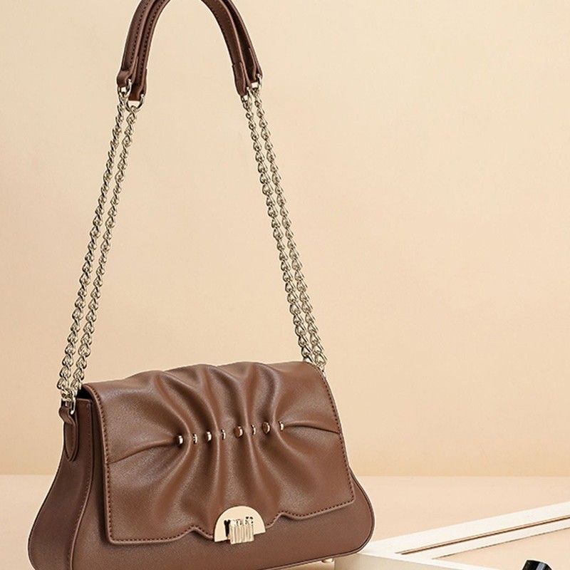 Minimally designed Maillard style pleated small bag, light luxury shoulder bag